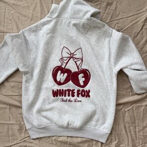 White Fox Gray Hoodie with Red cherries Graphic